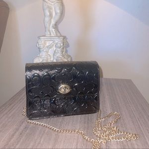 Coach Black Patent Leather Monogram Bowery Mini Crossbody Bag